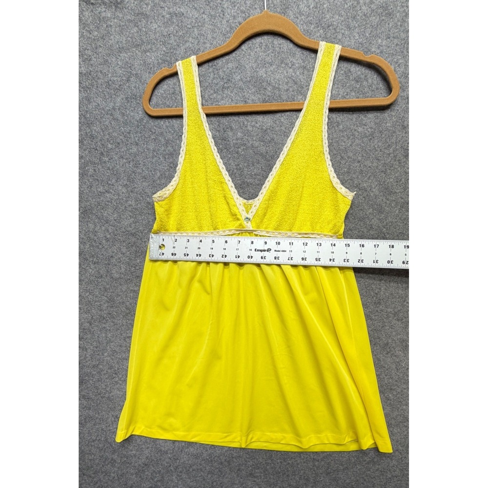 Vintage Yellow Nylon Babydoll Nightgown Lace Trim Empire Waist Chemise Large 60s - Picture 3 of 9